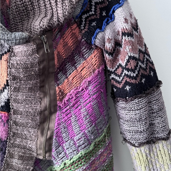 Vintage Desigual Multicolor Patchwork Shawl Collar Cardigan -Pink, Purple, Green - Picture 2 of 5